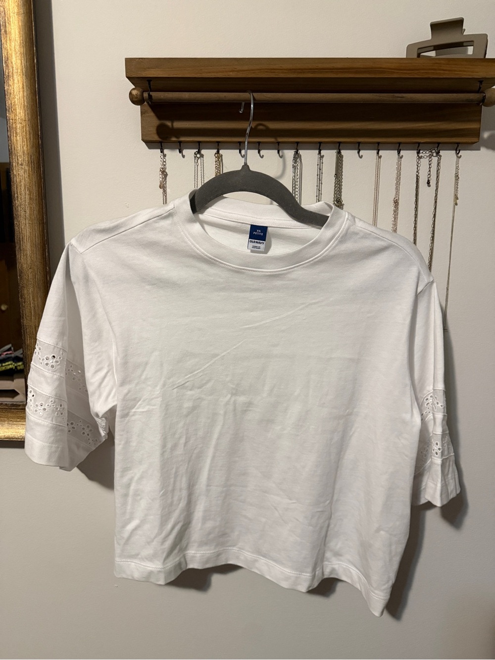 Old Navy White Cotton Tee with Tag Detail